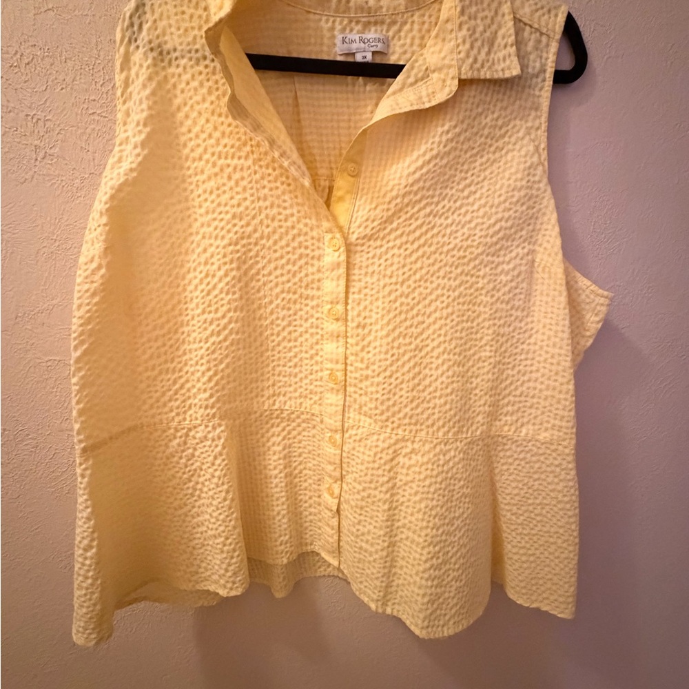 Kim Rogers Yellow Button Down Sleeveless Top